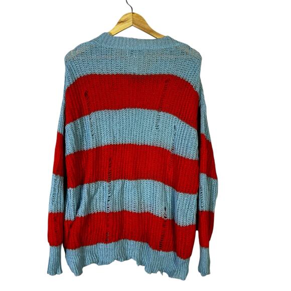 NWT Urban Outfitters Distressed Sweater Womens S Blue Orange Striped Y2K Grunge - Picture 4 of 6